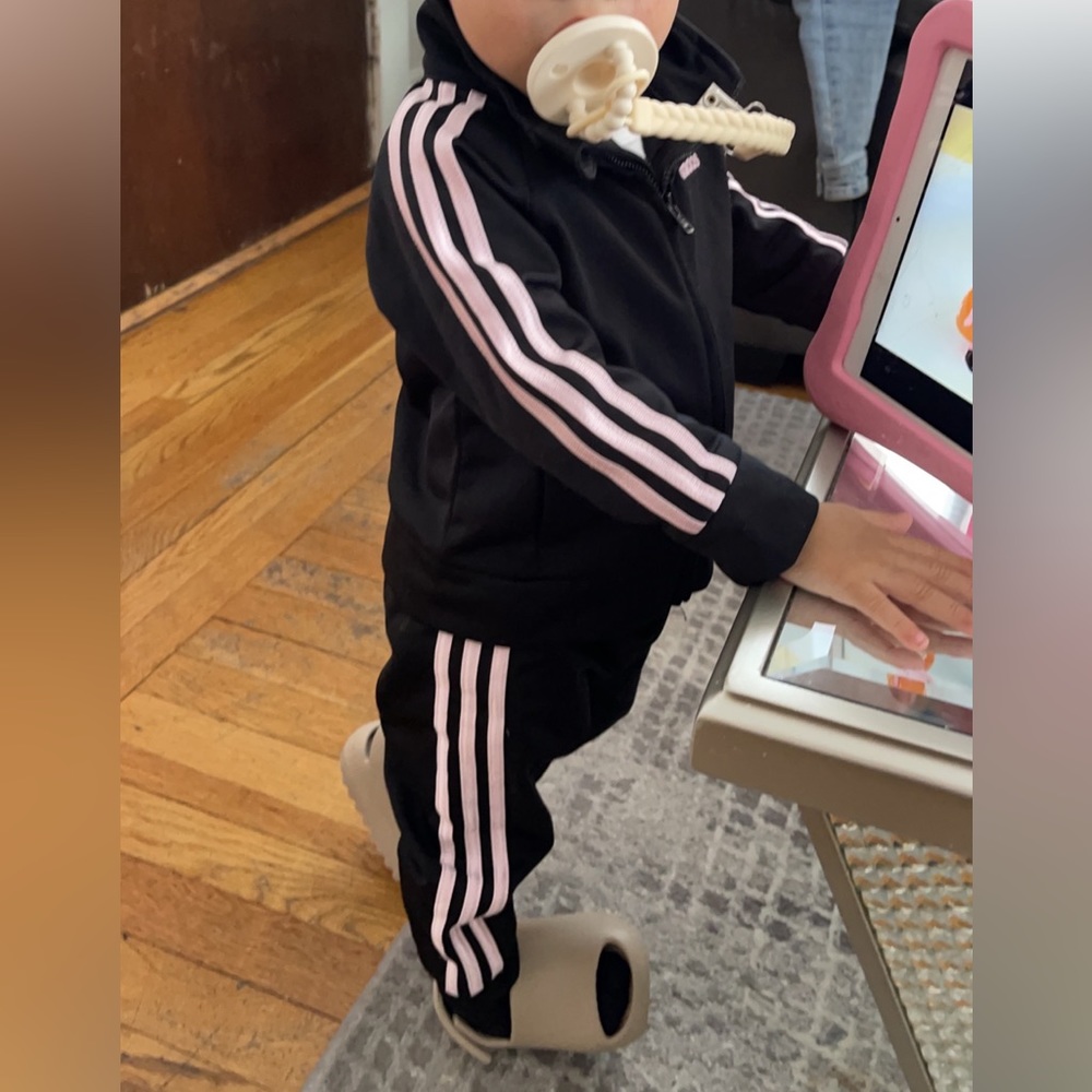 Adidas set for girls black with pink stripes.